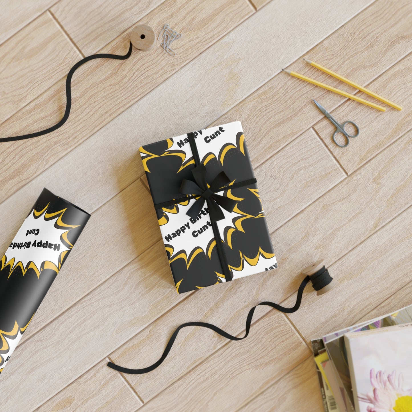 Black Funny Birthday Gift Wrapping Paper Rolls, 1pc