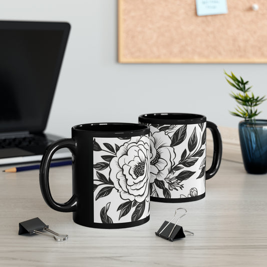 Black and White Flower Mug (11oz)