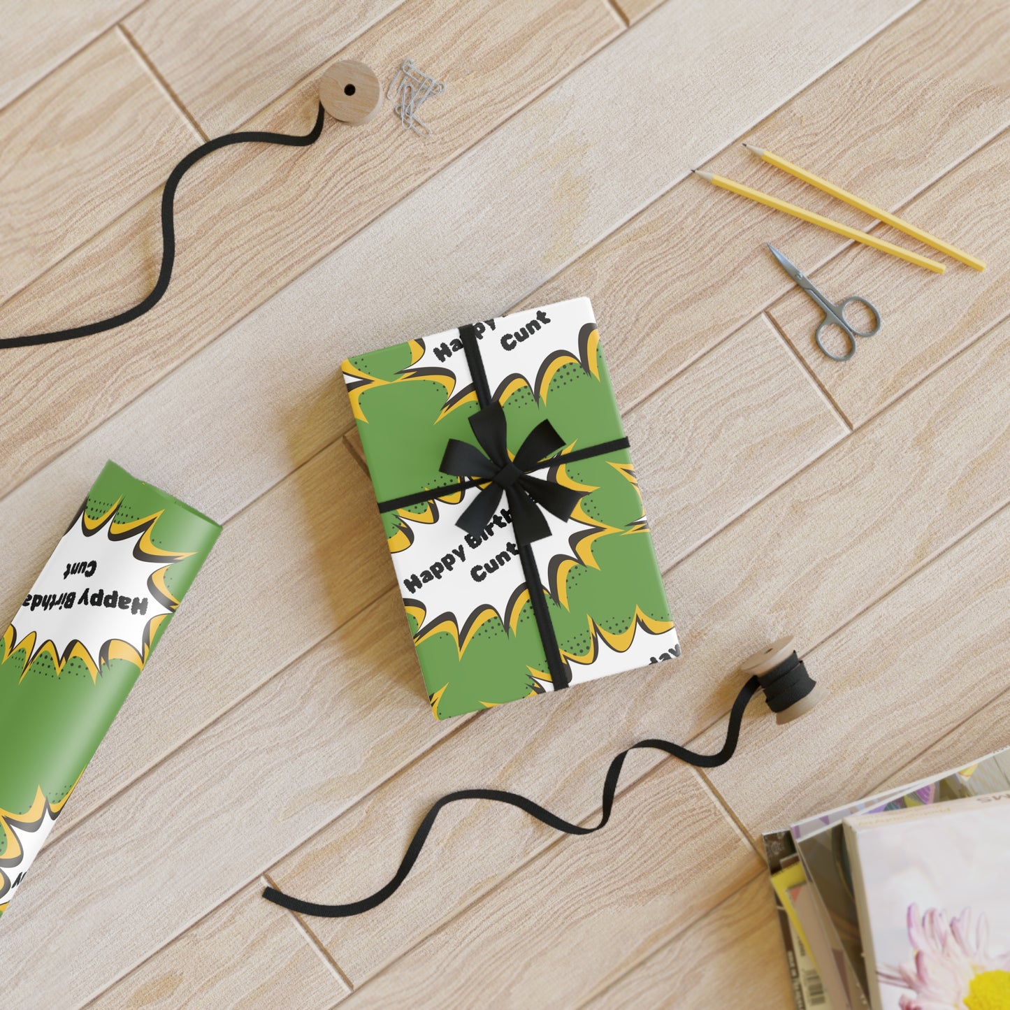 Green Funny Birthday Gift Wrapping Paper Rolls, 1pc