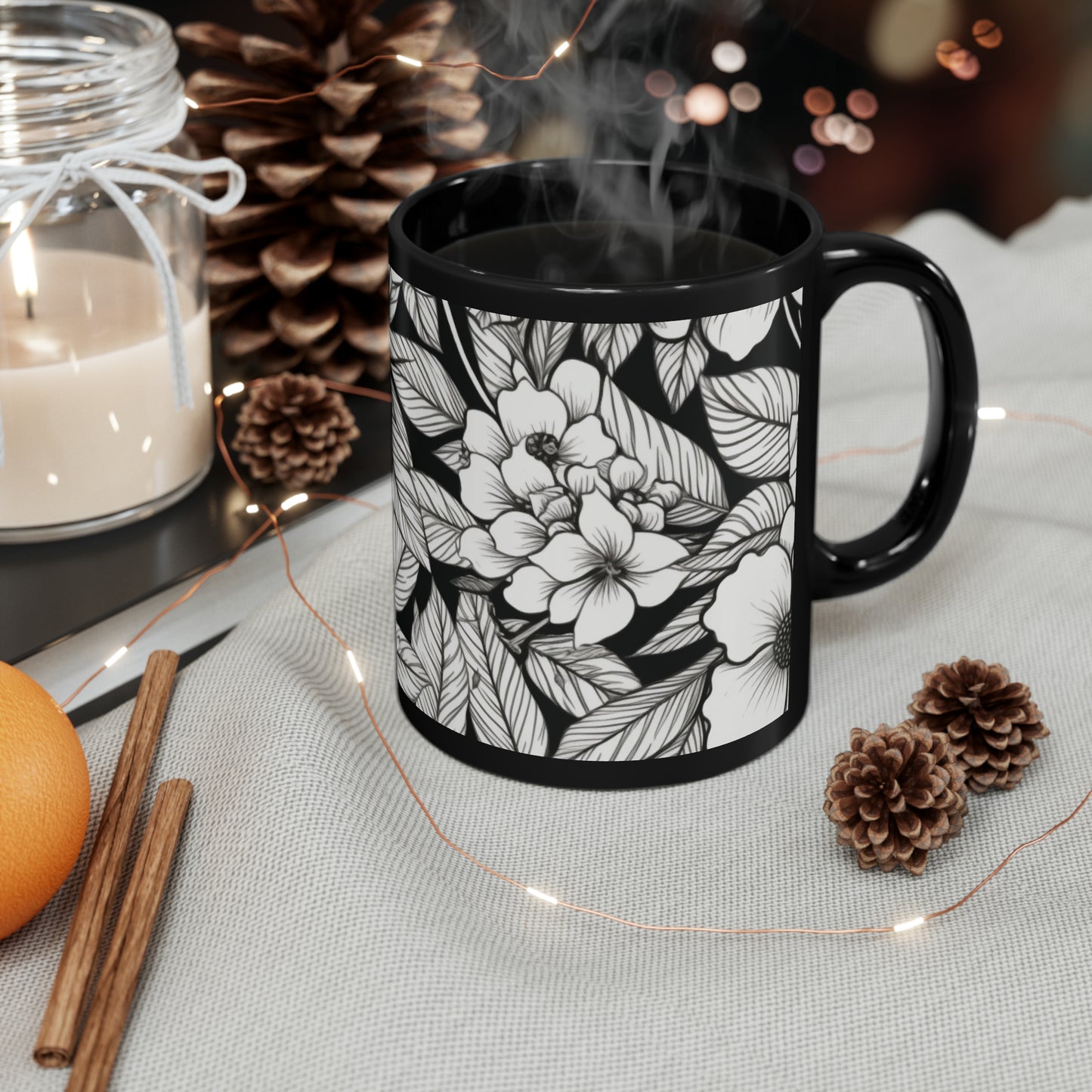 Black and White Flower Mug (11oz)