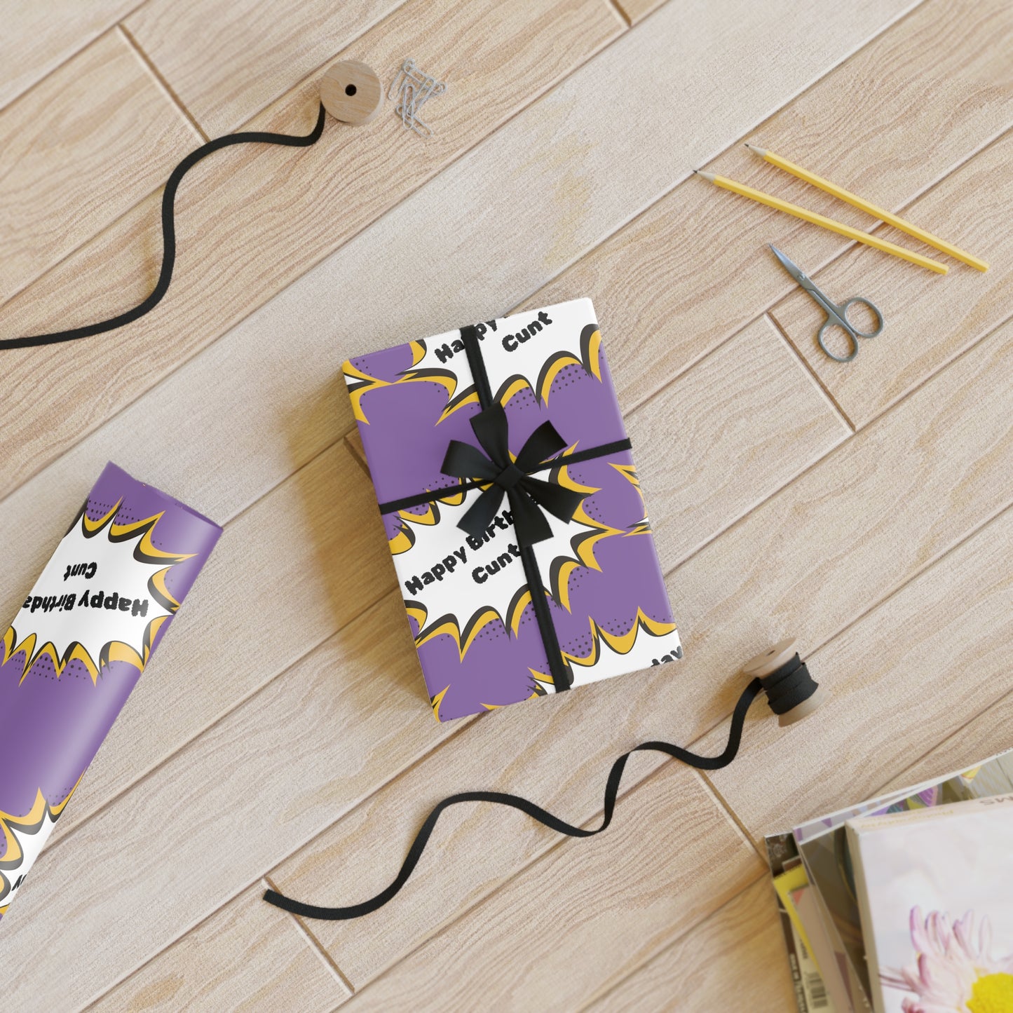 Purple Funny Birthday Gift Wrapping Paper Rolls, 1pc