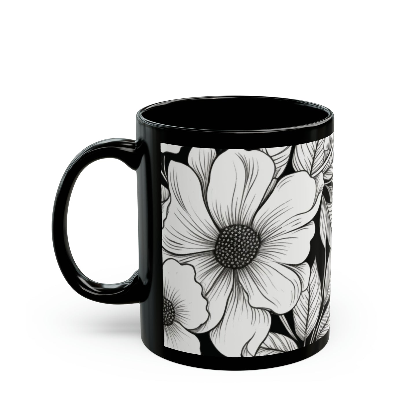 Black and White Flower Mug (11oz)